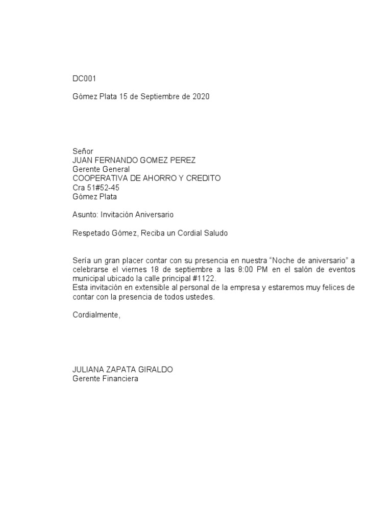 Carta de Invitacion Con Correspondencia | PDF | Business, image size:768x1024