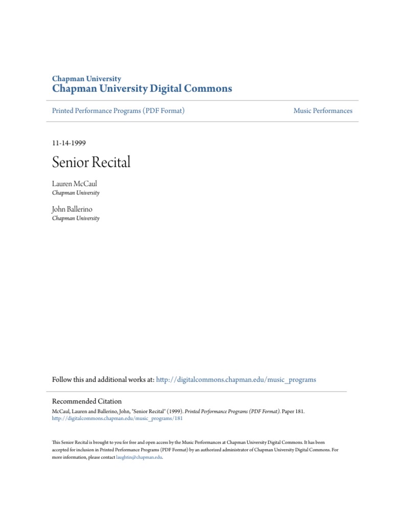 Senior Recital: Chapman University Digital Commons | PDF