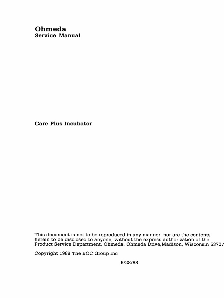 Ohmeda Care Plus Infant Incubator Service Manual PDF PDF