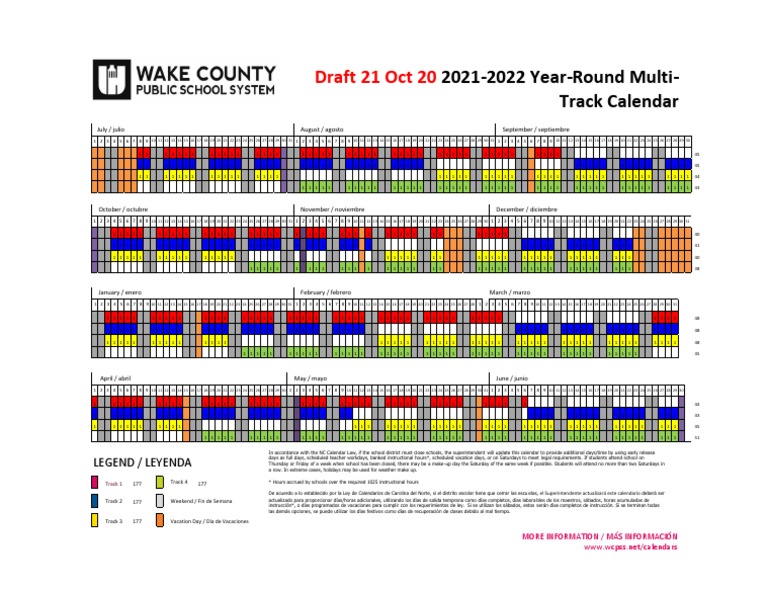 Traditional Calendar Wake County 2022 Draft 2021-22 Wcpss Multi-Track Year-Round Calendar | Pdf | Leisure