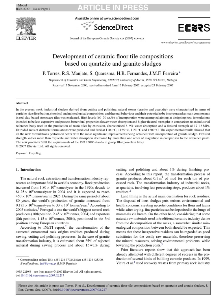 Development of Ceramic Floor Tile Compos PDF | PDF | Sintering | Ceramics