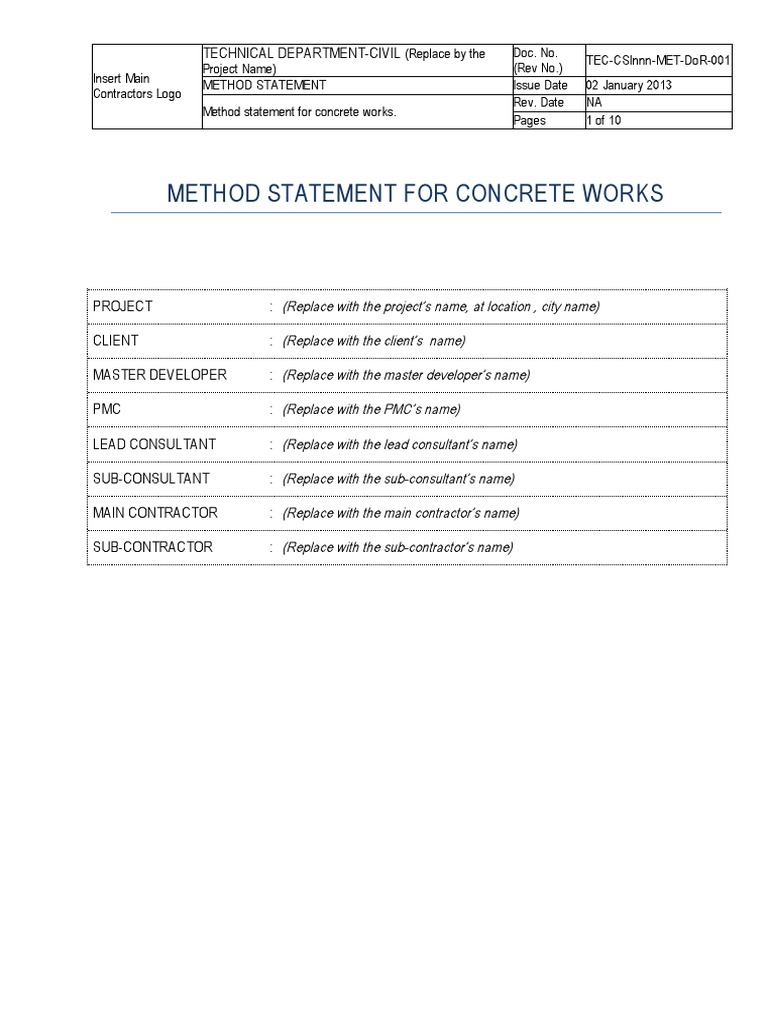 Concrete Works Method Statement Guide | PDF | Quality Assurance | Concrete