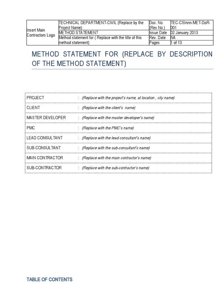Method Statement for Concrete Works | PDF | Concrete | Deep Foundation