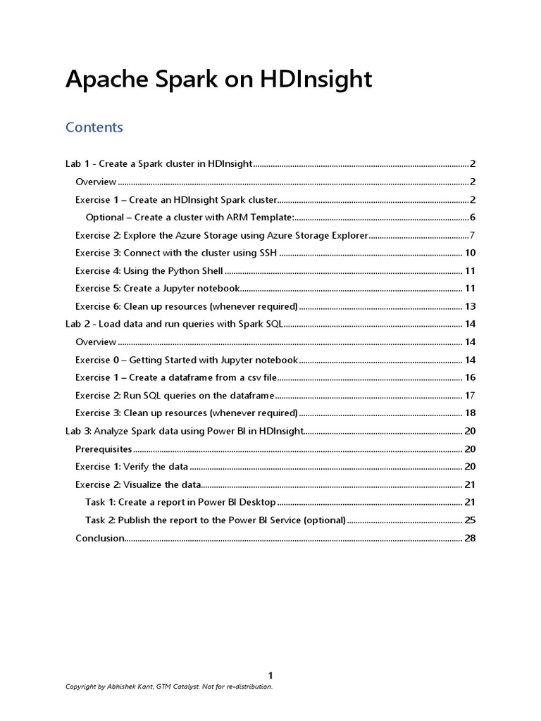 TFHOLs ApacheSparkOnAzureHDInsight PDF Apache Spark Sql