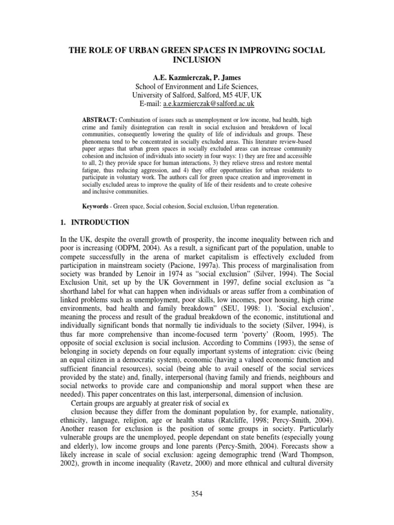 Urban Green Spaces and Social Inclusion | PDF | Social Exclusion ...