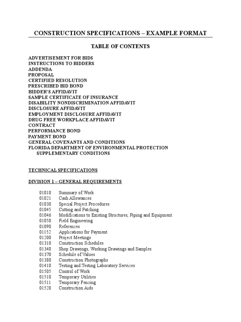 Construction Specifications - Example Format | PDF | Concrete | Pipe ...