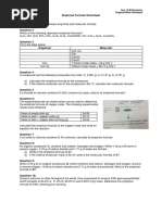 Fill in The Table Below:: Empirical Formula Worksheet