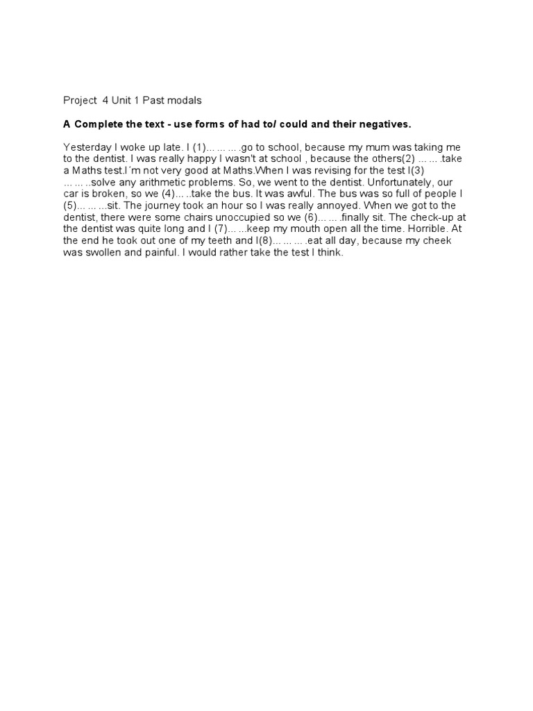 Project 4 Unit 1 Past Modals Test | PDF