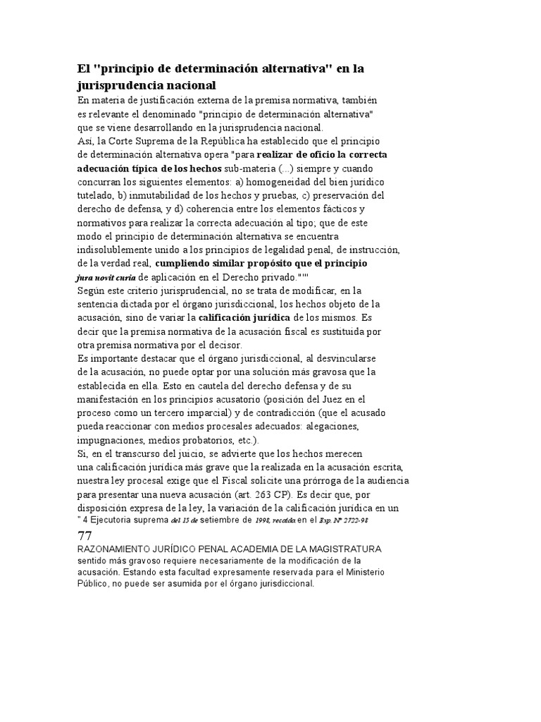 Principio de Determinación Alternativa en Jurisprudencia | PDF