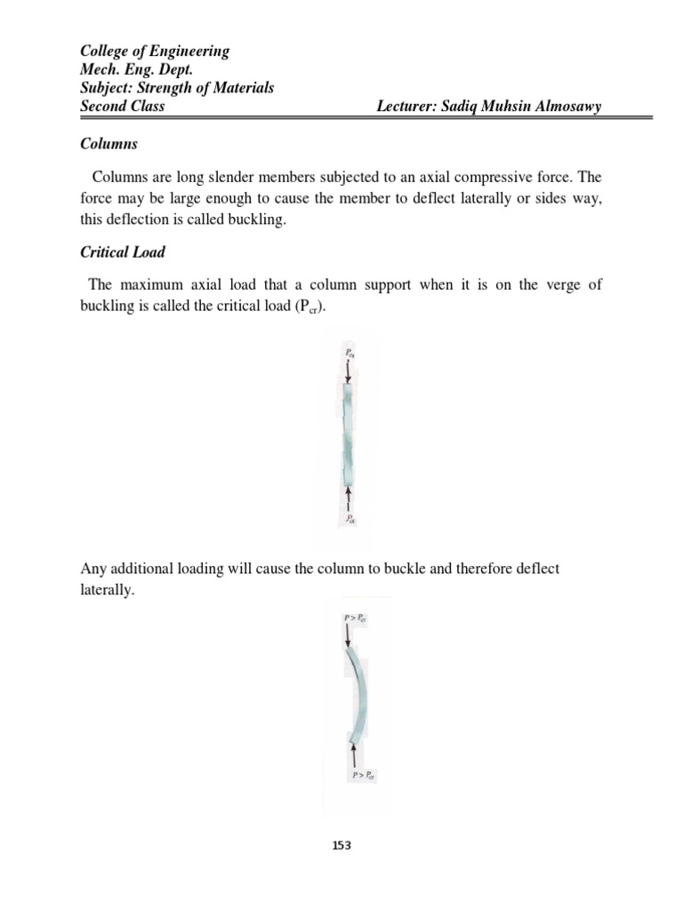 Critical Load for Column Buckling Analysis | PDF | Buckling | Column