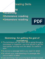 Skimming Scanning Extensive Reading Intensive Reading