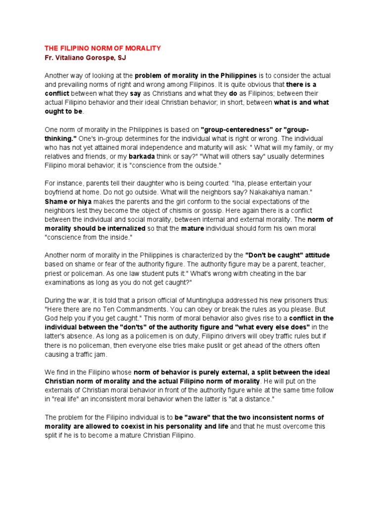 The Filipino Norm of Morality PDF Morality Philippines