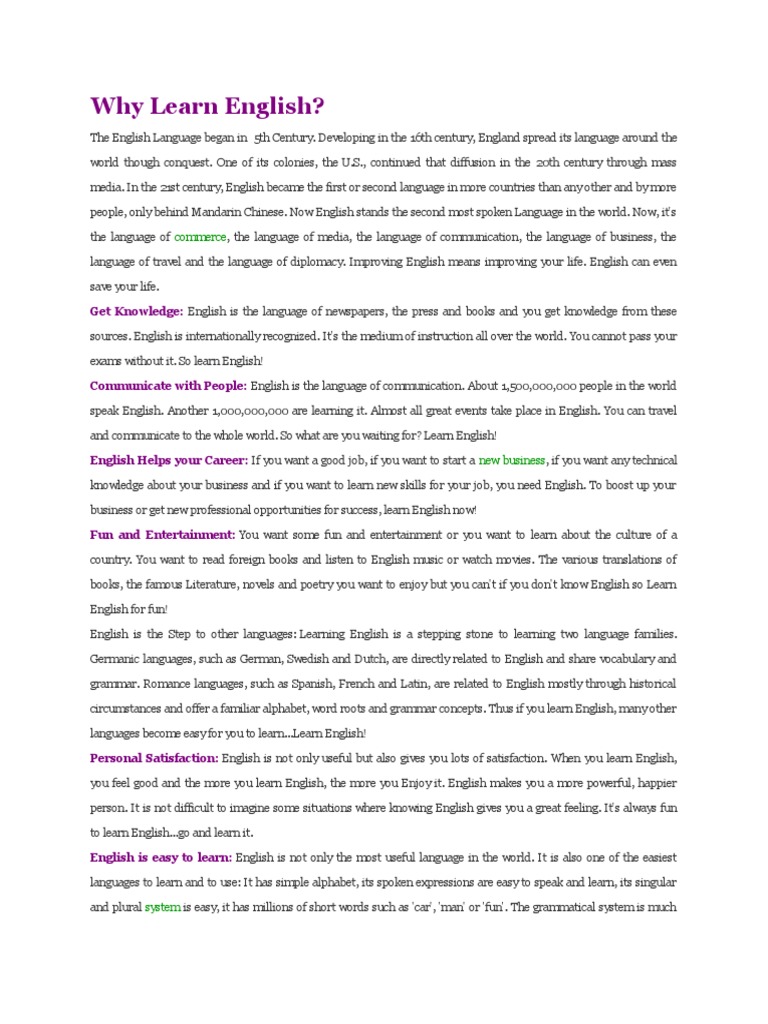 Why Learn English | PDF | English Language | Cognition