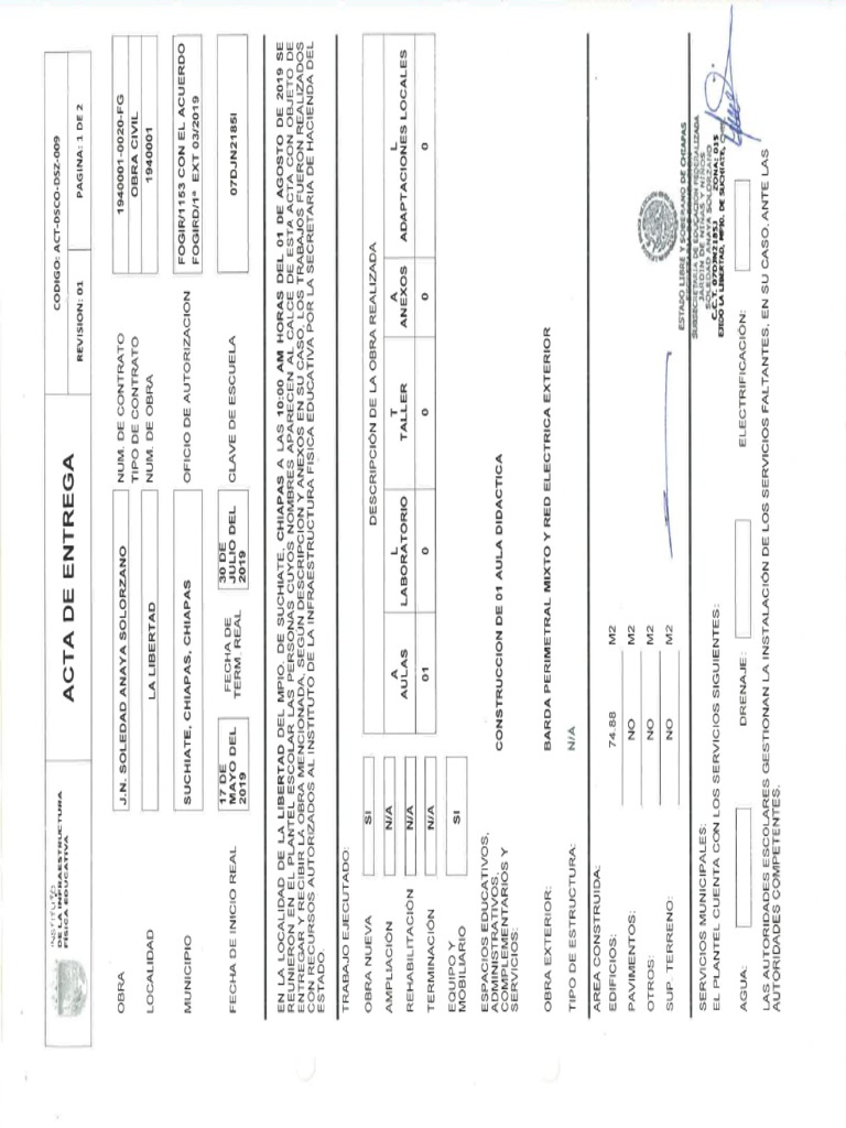 Acta De Entrega Constancia De No Adeudo Cuestionario Pdf