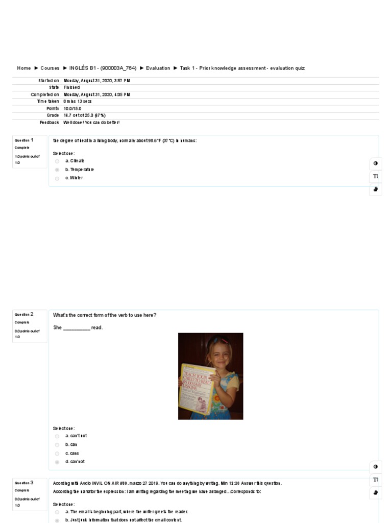 Task 1 - Prior Knowledge Assessment - Evaluation Quiz PDF | PDF ...