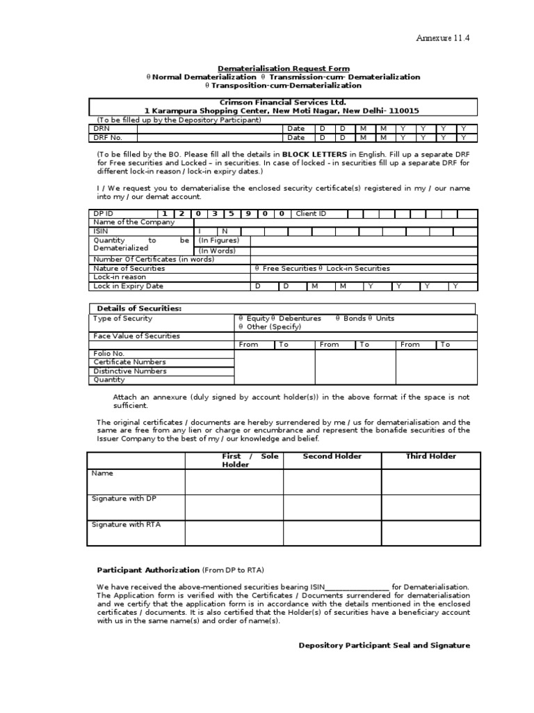 Icici Direct Dematerialisation Form – UXCL