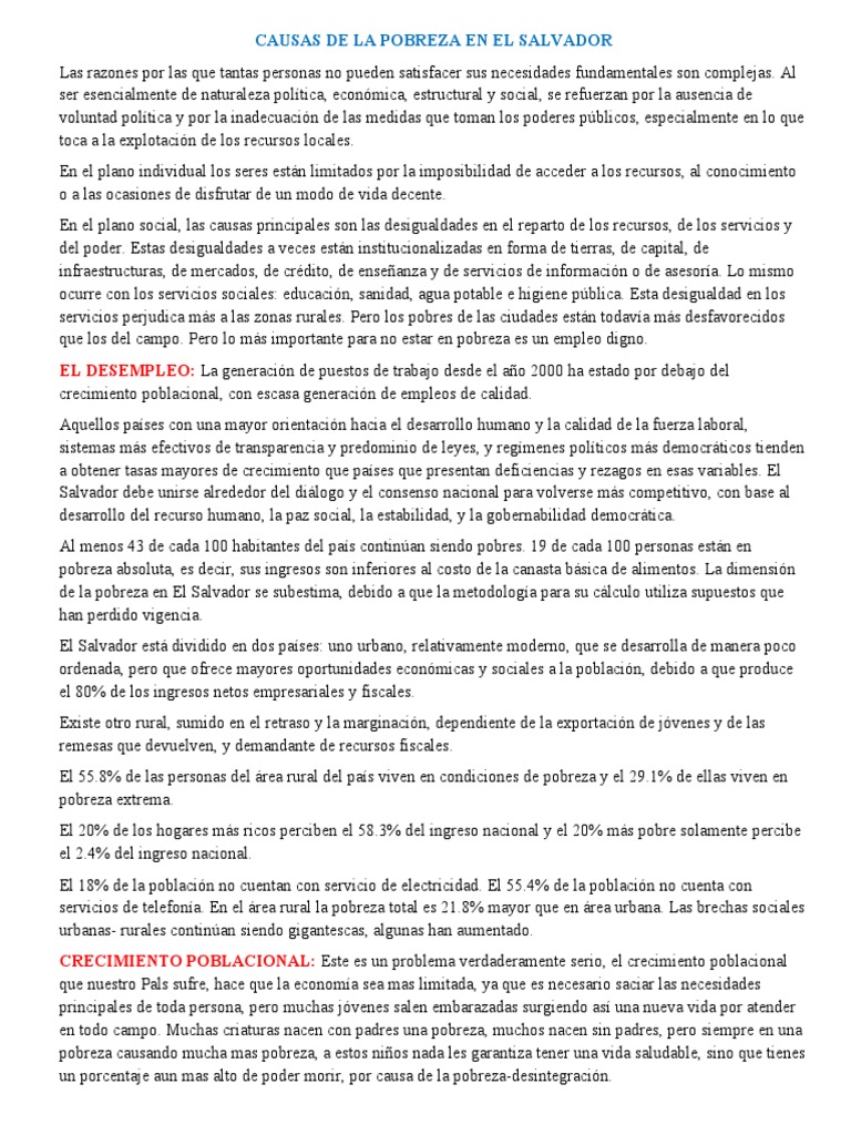 Causas de la pobreza en El Salvador | PDF | Desnutrición | Pobreza