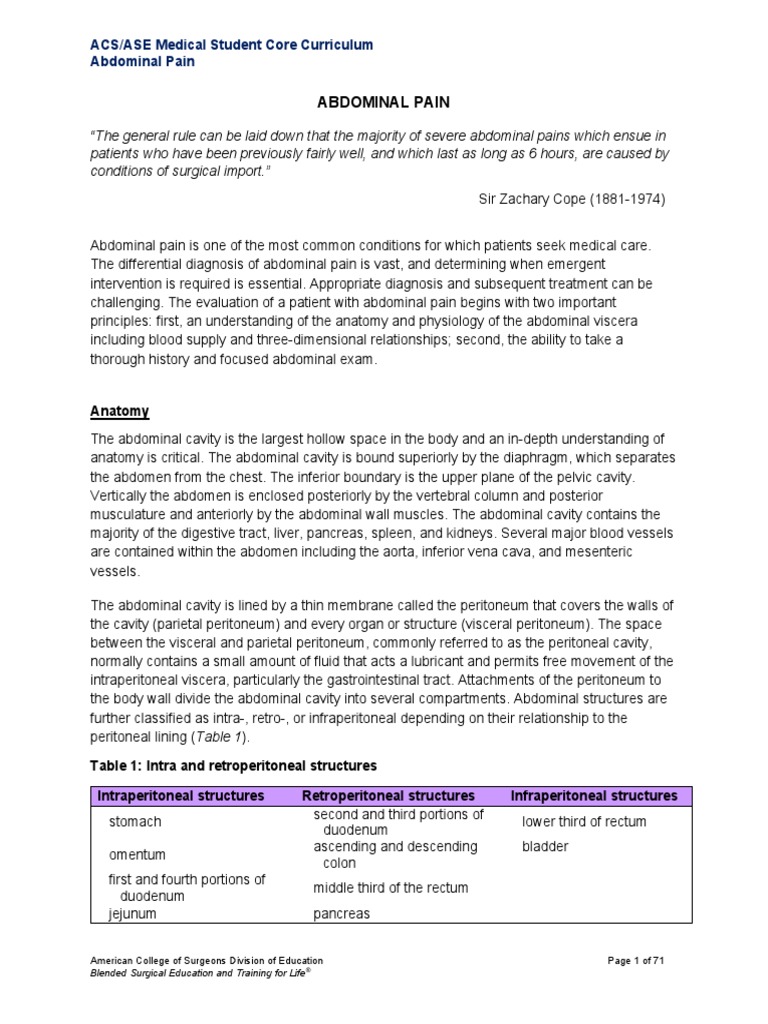 Abdominal Pain Content PDF | PDF | Peritoneum | Gastroesophageal Reflux ...
