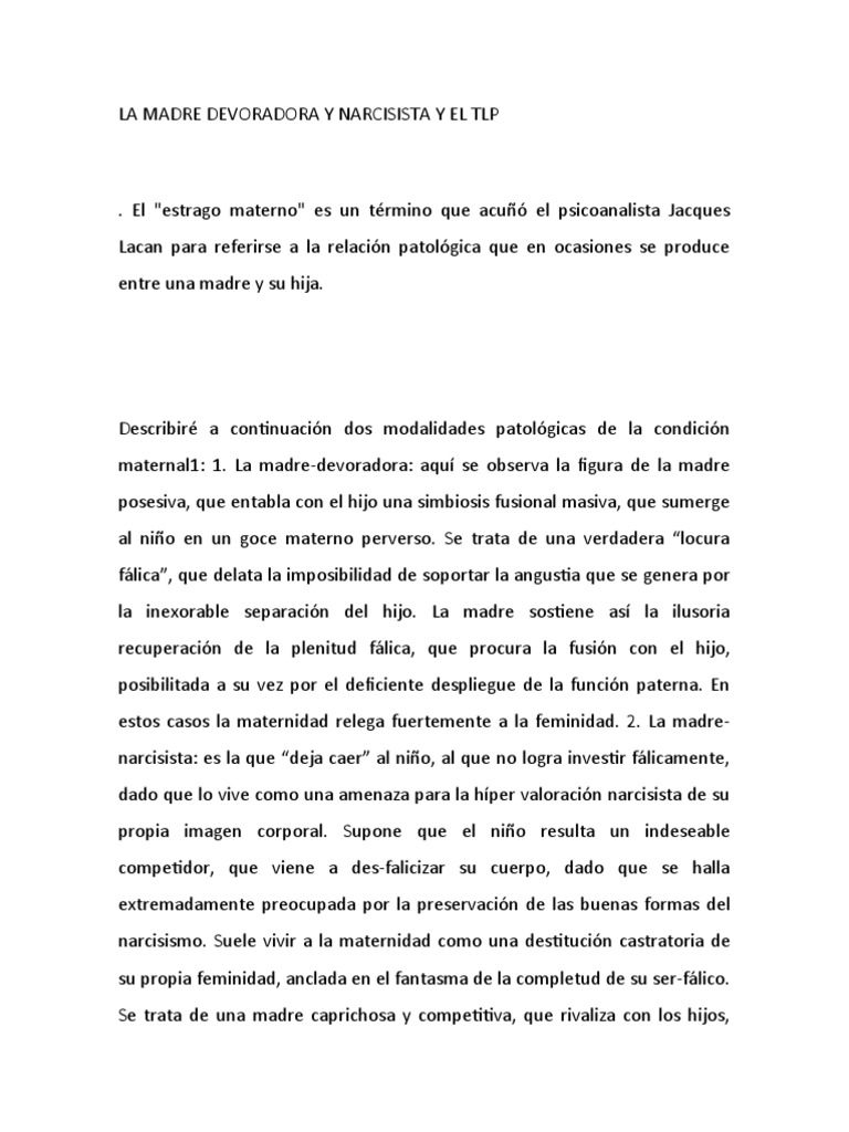 Cuando Te Deja En Paz Un Narcisista La Madre Devoradora y Narcisista y El TLP | PDF | Narcisismo | Masculinidad
