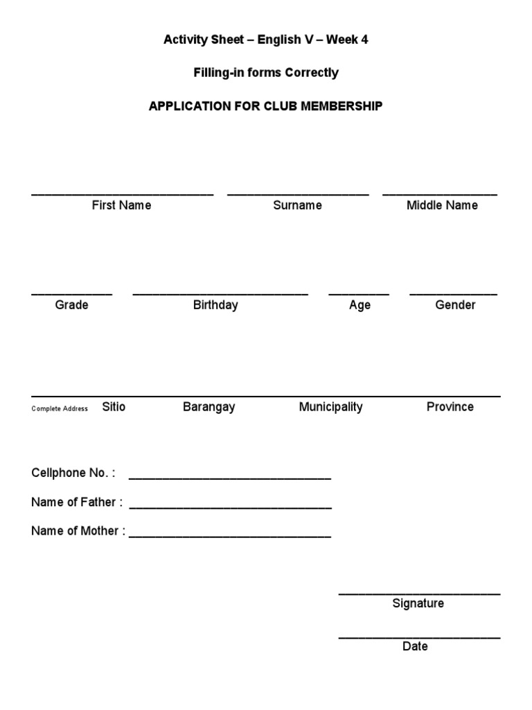 Club Membership Application Form | PDF