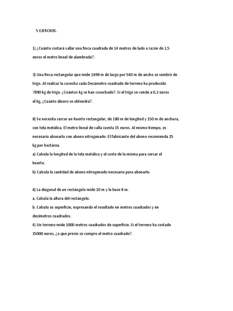 Cuantos Metros Cuadrados Son 1 Hectarea 5 Ejerciios | PDF