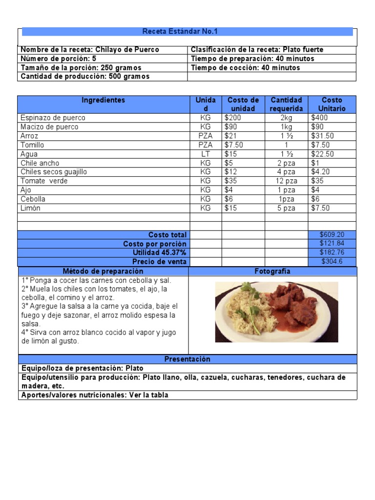 Receta Estandar Mex. Norte | PDF | Cocina latinoamericana | Cocina de las  Americas