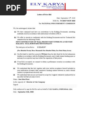 Letter of Price Bid