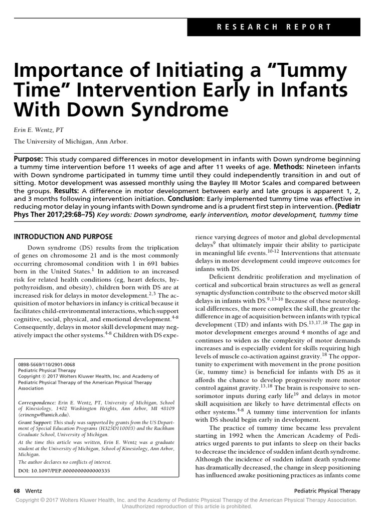 Importance of Initiating A "Tummy Time" Intervention Early in Infants ...