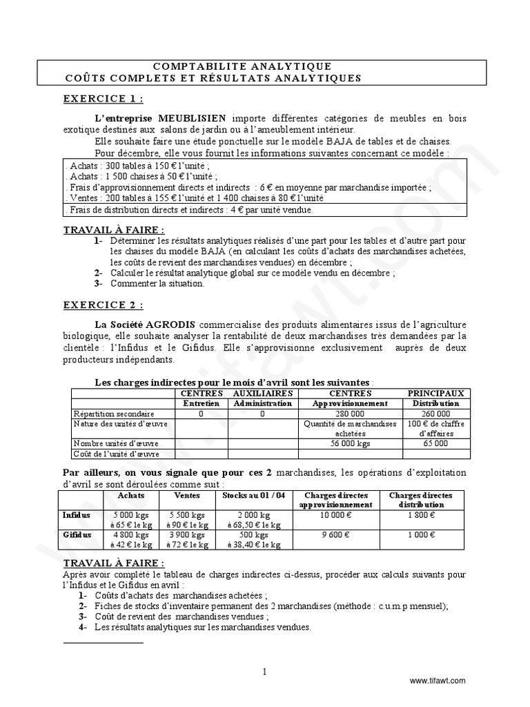 Contrôle De Gestion 64 Exercices Corrigés Pdf 7 Exercices Corriges Compta Analytique PDF | PDF | Économie d'entreprise |  Business