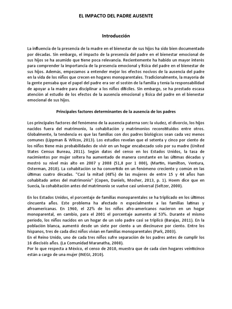 Efectos del Padre Ausente en Hijos | PDF | Adolescencia | Adultos