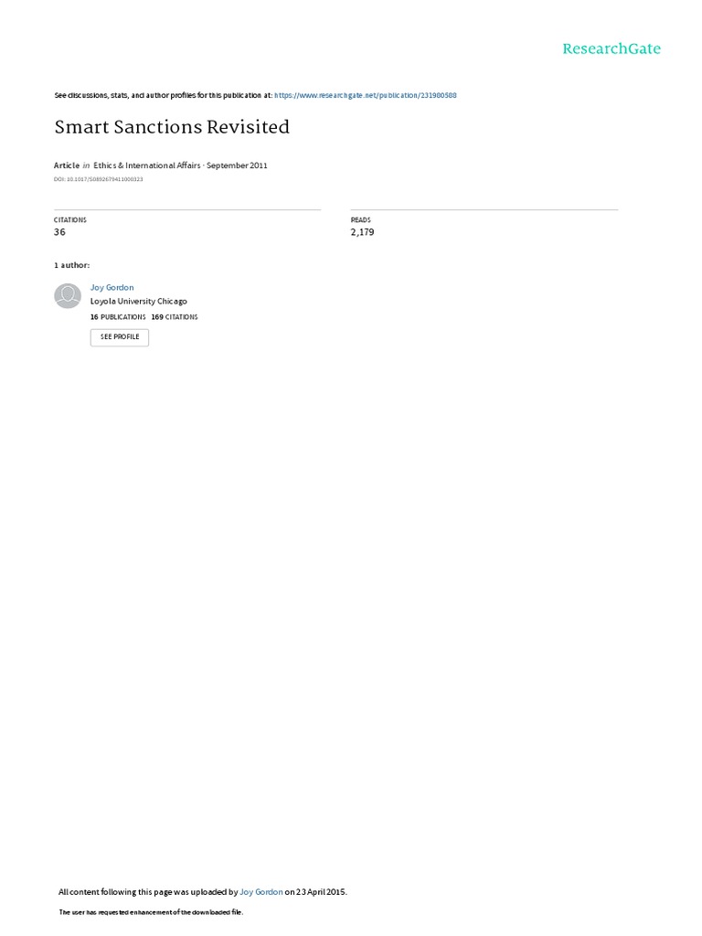 Smart Sanctions Revisited: Ethics & International Affairs September