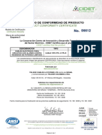 Certificado de Conformidad de Producto: Product Conformity Certificate