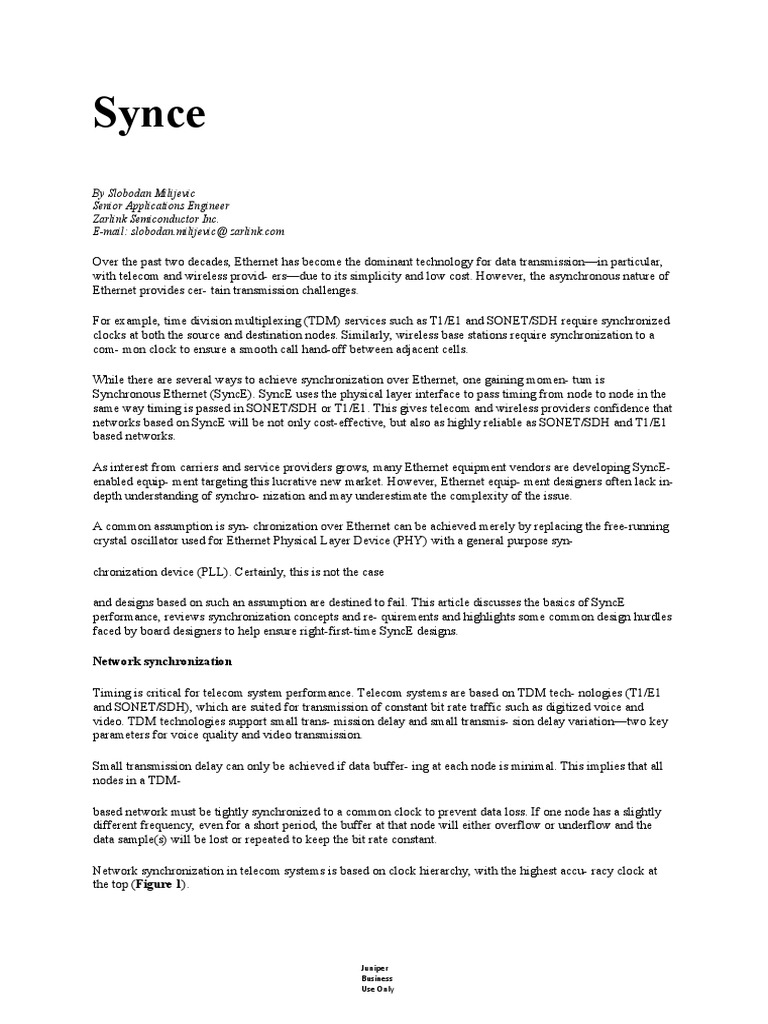 Synce: by Slobodan Milijevic Senior Applications Engineer Zarlink ...