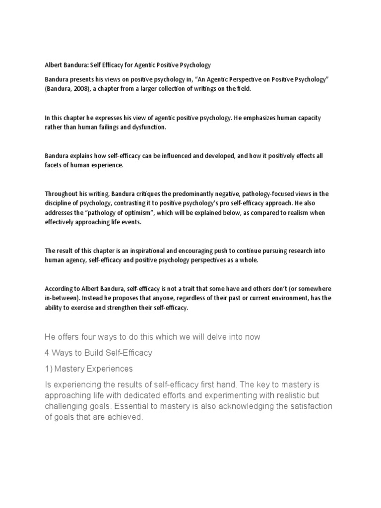 Bandura's Self-Efficacy Insights | PDF | Self Efficacy | Motivation