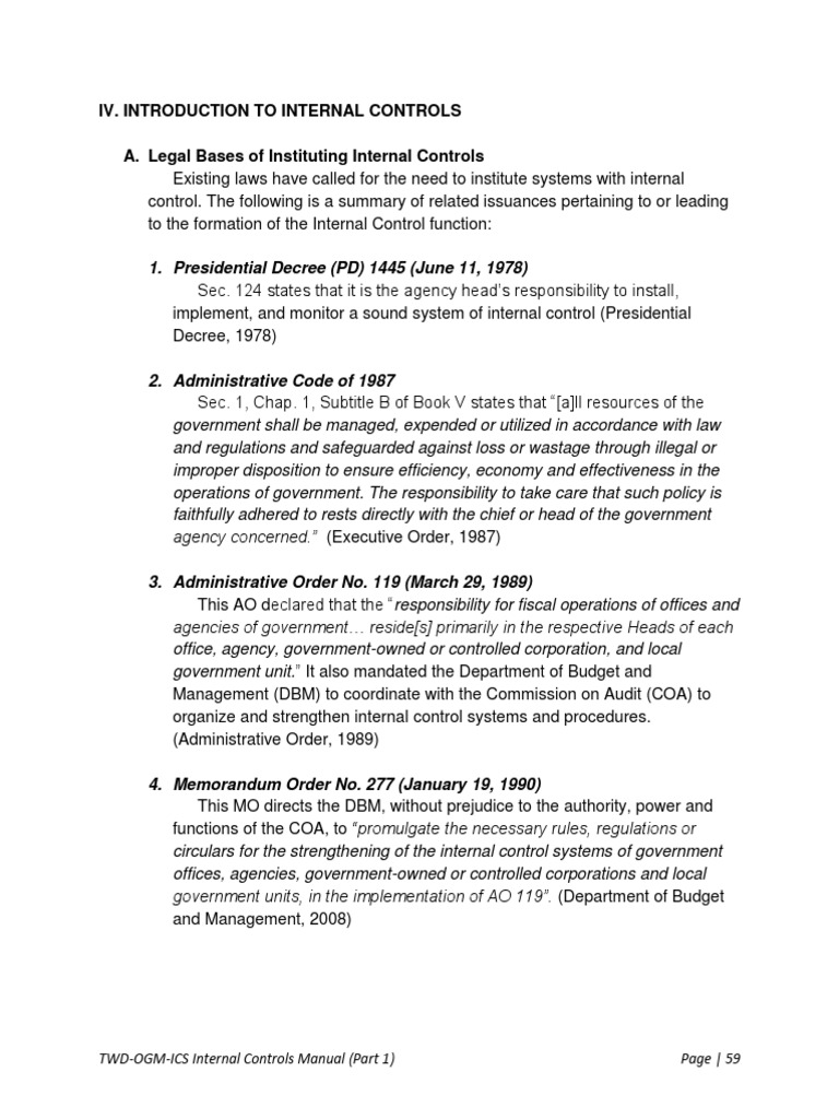 TWD IC Manual Part I IV. Internal Controls | PDF | Internal Control ...