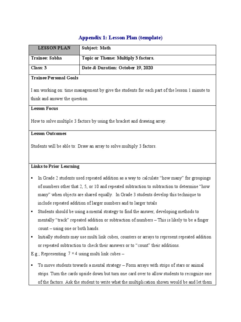 Lesson Plan-Multiply 3 Factors | PDF | Matrix (Mathematics) | Teachers