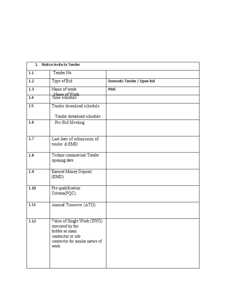 Domestic Tender Invitation Details | PDF