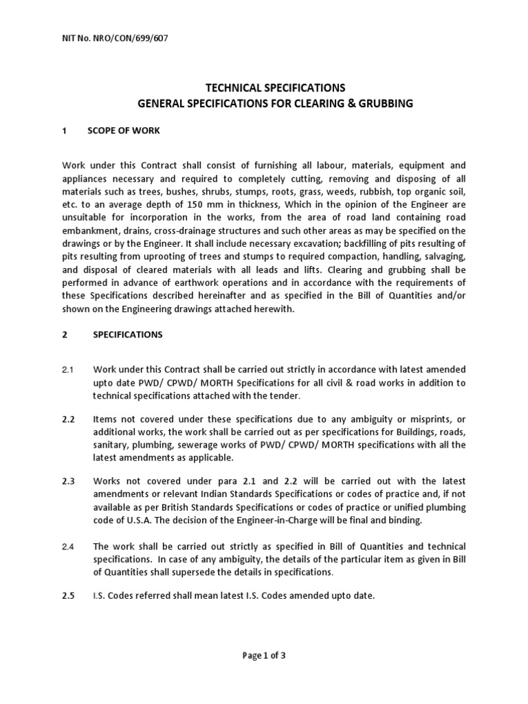 Clearing and Grubbing Specifications | PDF | Specification (Technical ...