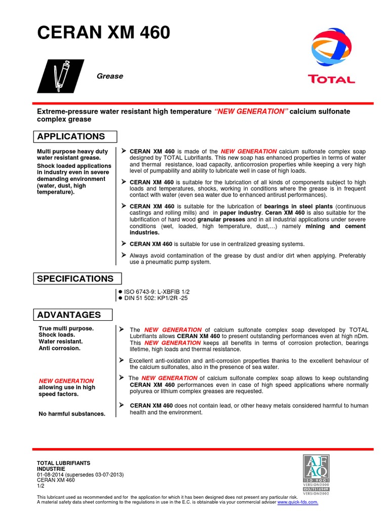 Ceran XM 460 - New Calcium Sulfonate Complex | PDF | Materials ...