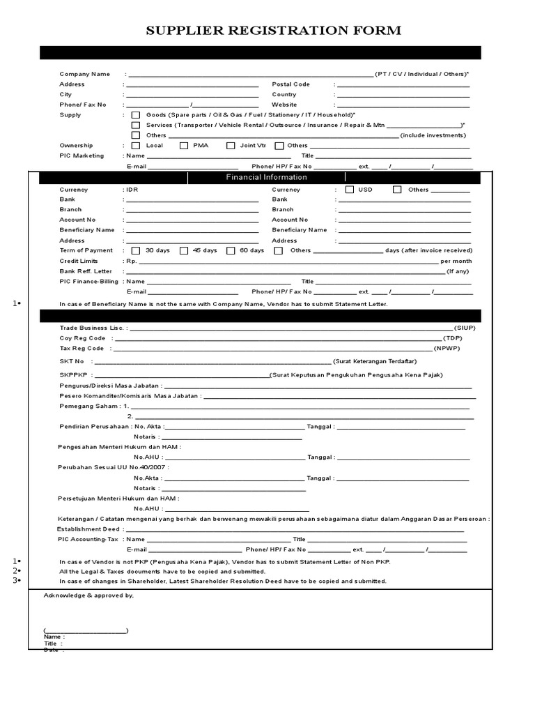 Supplier Registration Form Guide | PDF | Economies | Business