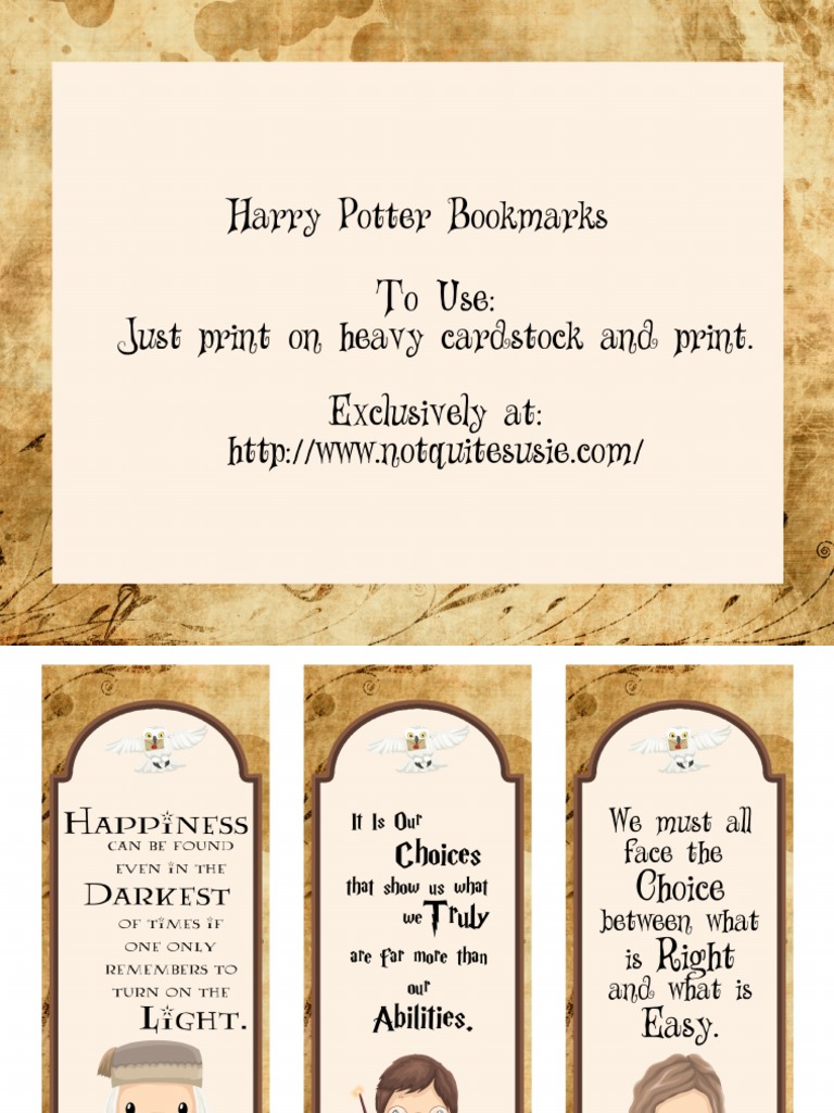 Free Printable Harry Potter Bookmarks PDF PDF