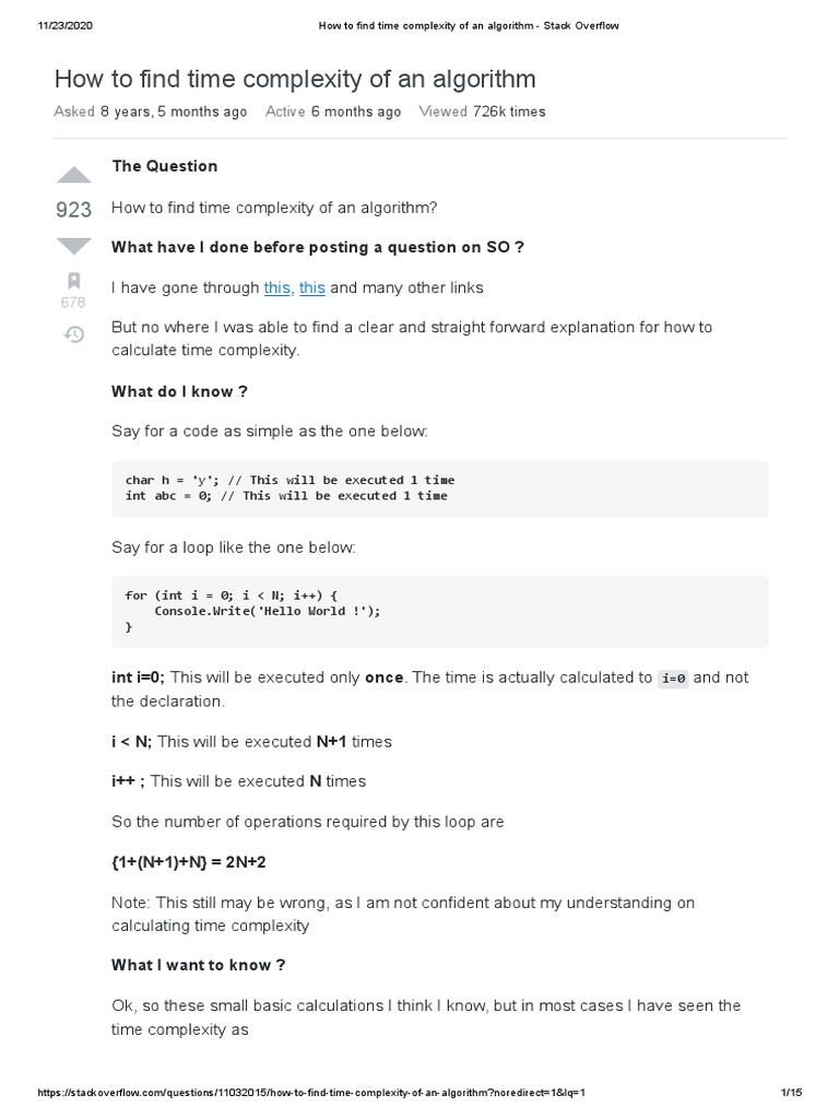How To Find Time Complexity of An Algorithm - Stack Overflow | PDF ...