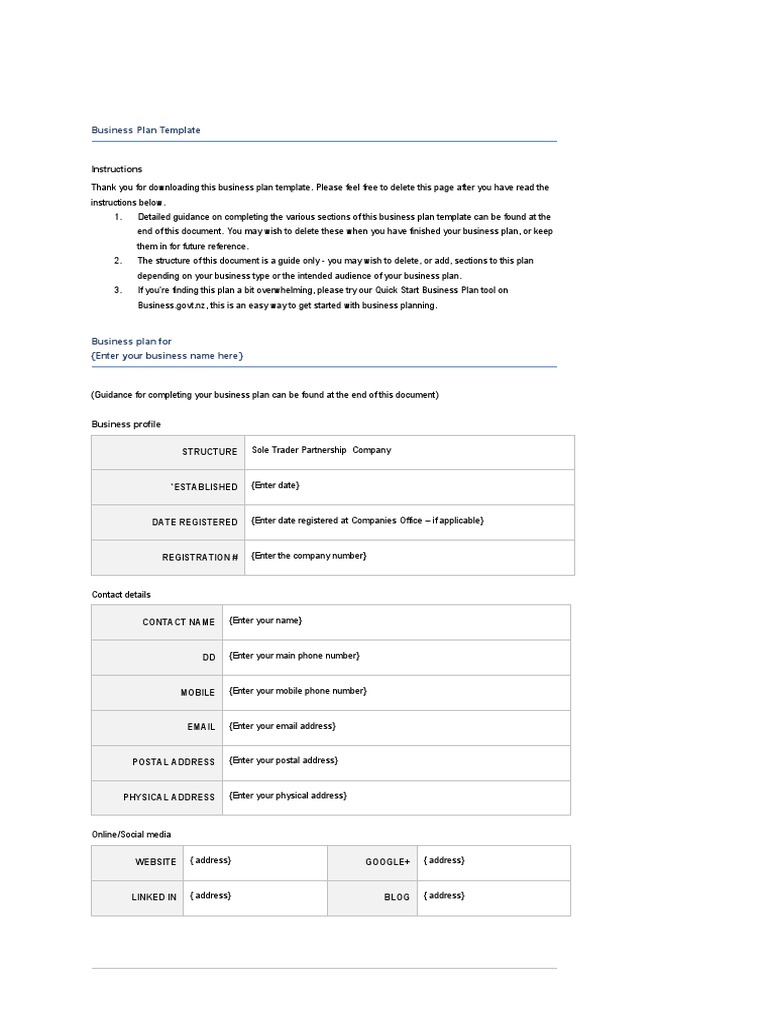 Business Plan Template Guide | PDF | Swot Analysis | Strategic Management