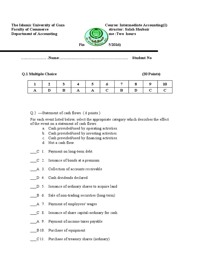 Intermediate Accounting Final Exam 2016 | PDF | Bonds (Finance) | Book ...