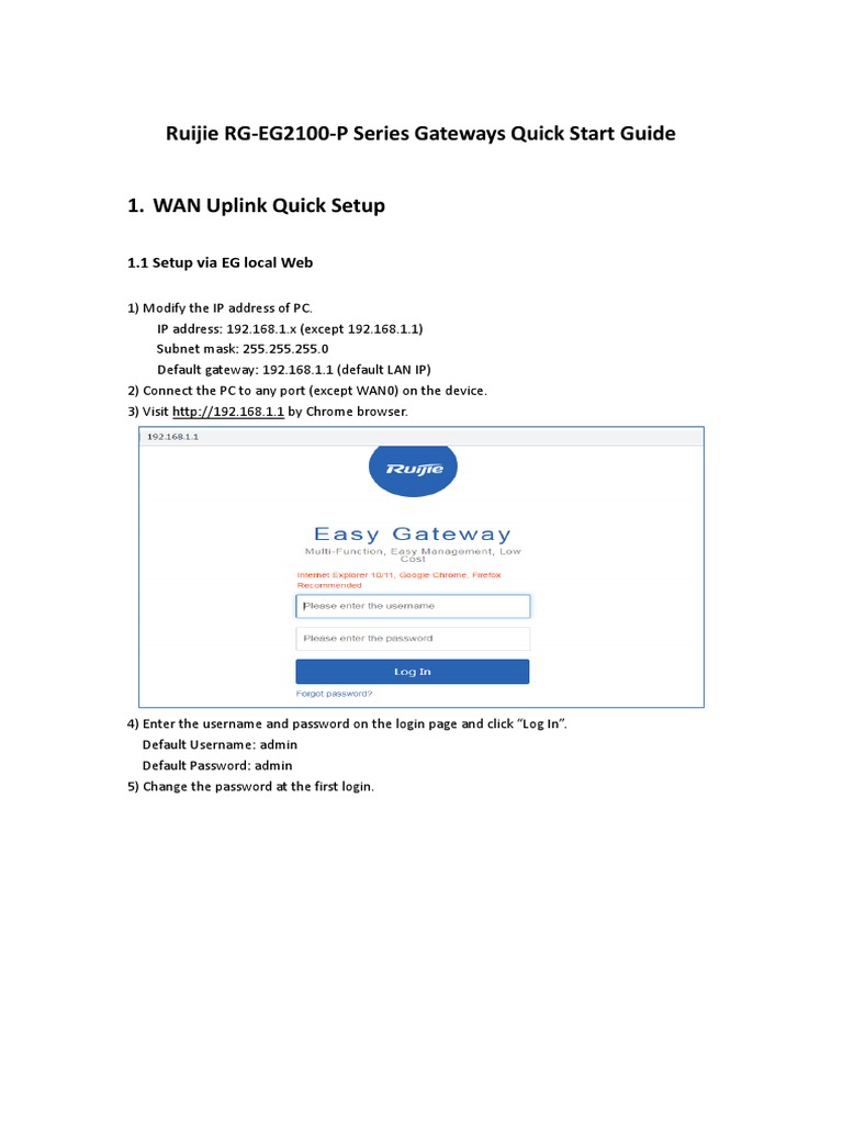 Ruijie RG-EG2100-P Setup Guide | PDF | Qr Code | Ip Address