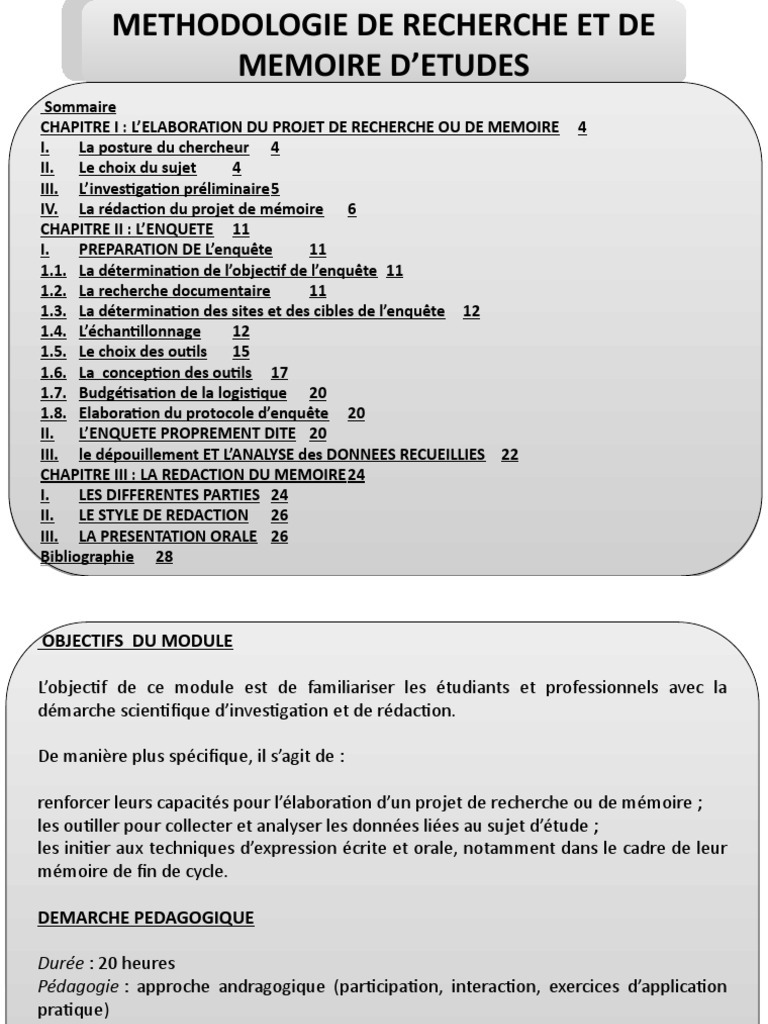 Cours De M thodologie De R daction De M moire Master1 PDF 