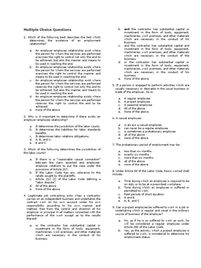 Labour Law MCQs for Exam Preparation | PDF | Strike Action | Employment