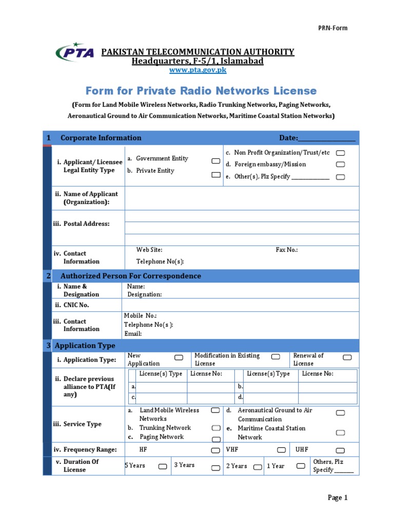 Private Radio Networks License Form | PDF | Antenna (Radio ...