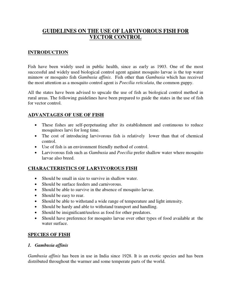 Guidelines Larvivorous Fish | PDF | Mosquito | Water