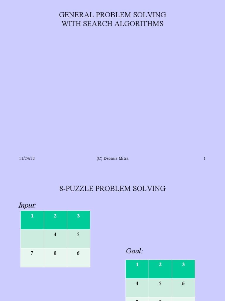 General Problem Solving With Search Algorithms: 11/24/20 (C) Debasis ...